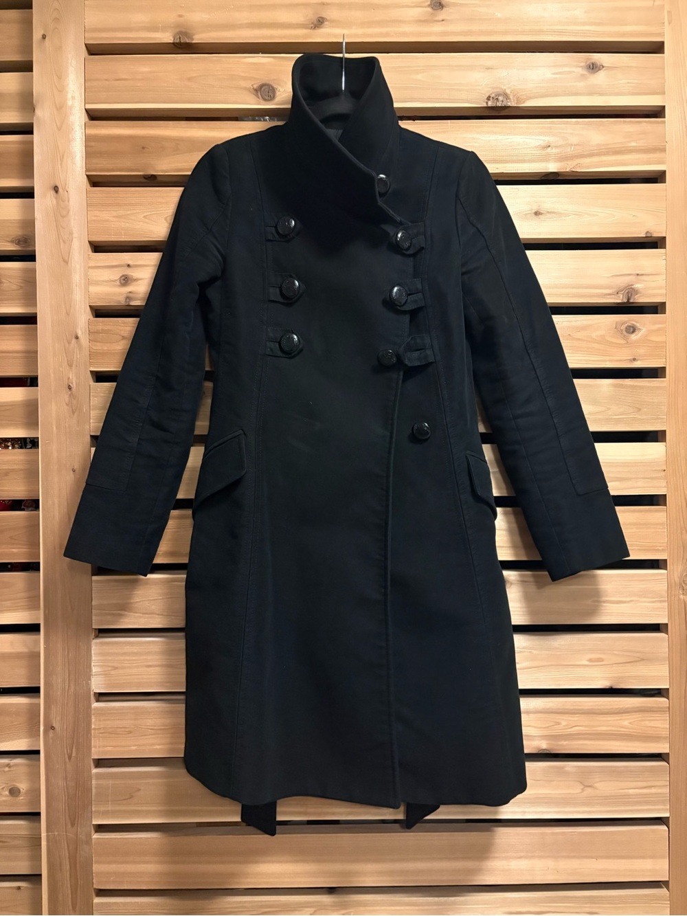 Mango Suit Black Double-Breasted cotton Military style jacket coat